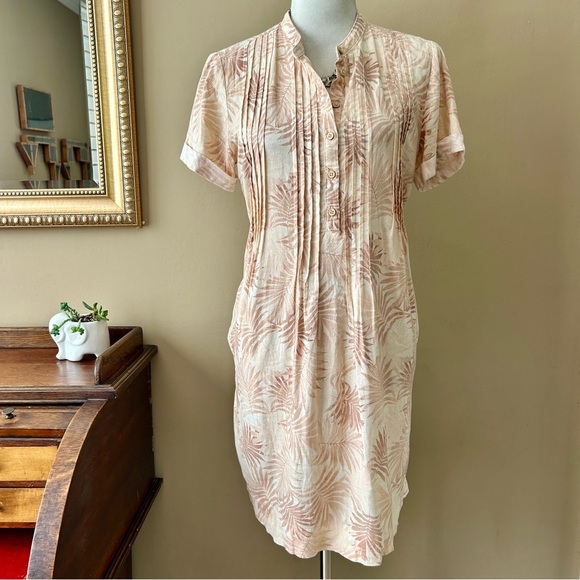 Faherty Linen Gemina Shift Dress Blue Blush Pink Palm Print Short Sleeve Size S - Picture 4 of 16